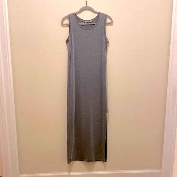 Athleta Gaia Layered Maxi Dress Heather Gray  Side Slit Sleeveless - Picture 3 of 7
